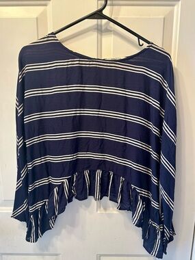 Zara Striped Navy Blue Ruffle Hem Top